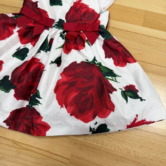 Gymboree Baby Girl Christmas Dress 6-12 Months Red Floral Print Taffeta Bows - Picture 5 of 11